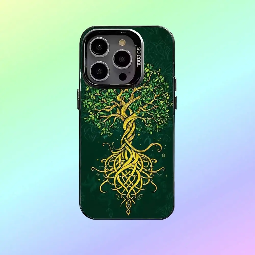 Tree of life Y-Yggdrasil Phone Case For iPhone17,16,15,14,13,12,11 Colored Silver Plated Inside Cover