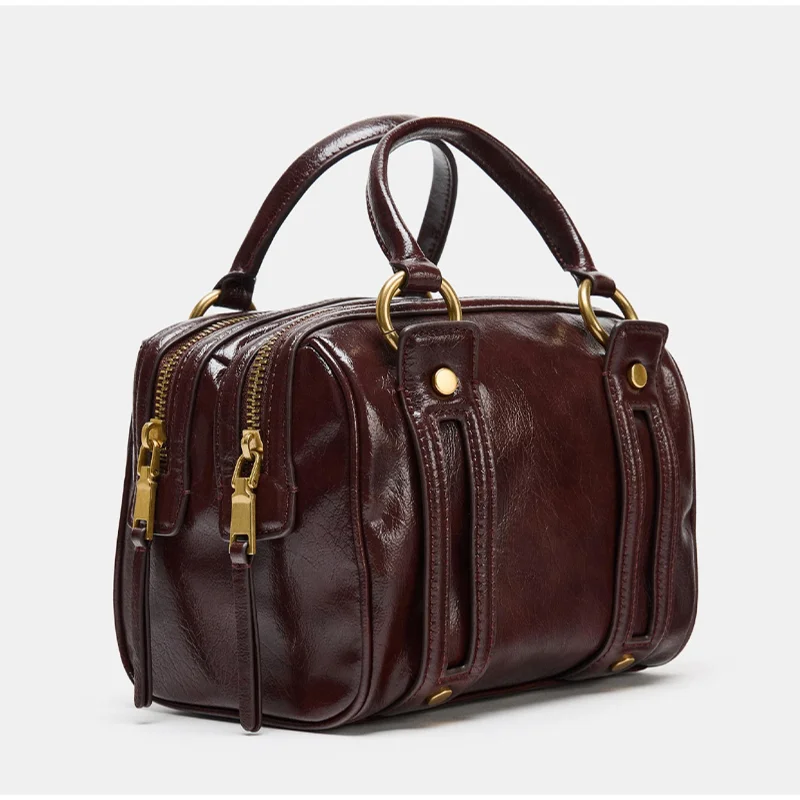 

Брендовые модные женские сумки: винтажная текстурированная сумка на молнии через плечо с золотыми заклепками, изысканная универсальная маленькая квадратная сумка