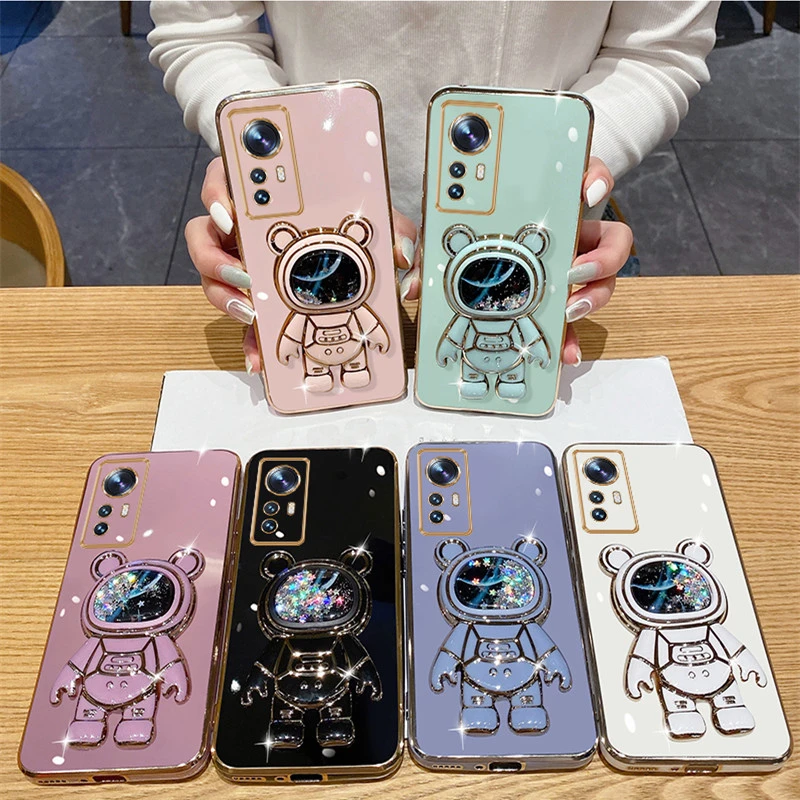 Luxus 3D Astronaut Bär Halter Stehen Abdeckung Für HUAWEI P40 P50 Lite P20 P30 Mate10 Mate20 Pro