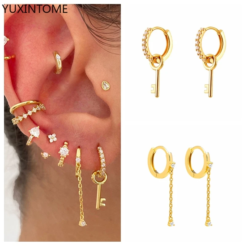 

YUXINTOME 925 Silver Ear Buckles Hoop Earrings Personalized Key Drop Earrings Luxury Fashion Jewelry Gifts For Women