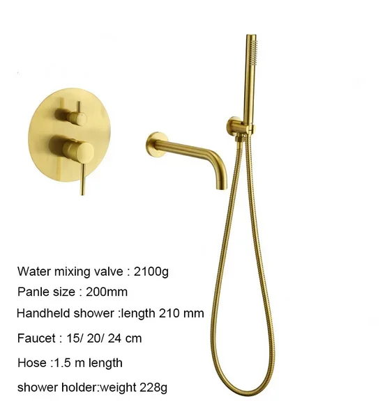 Set doccia portatile a scomparsa per vasca da bagno fredda e calda a parete in oro rosa spazzolato