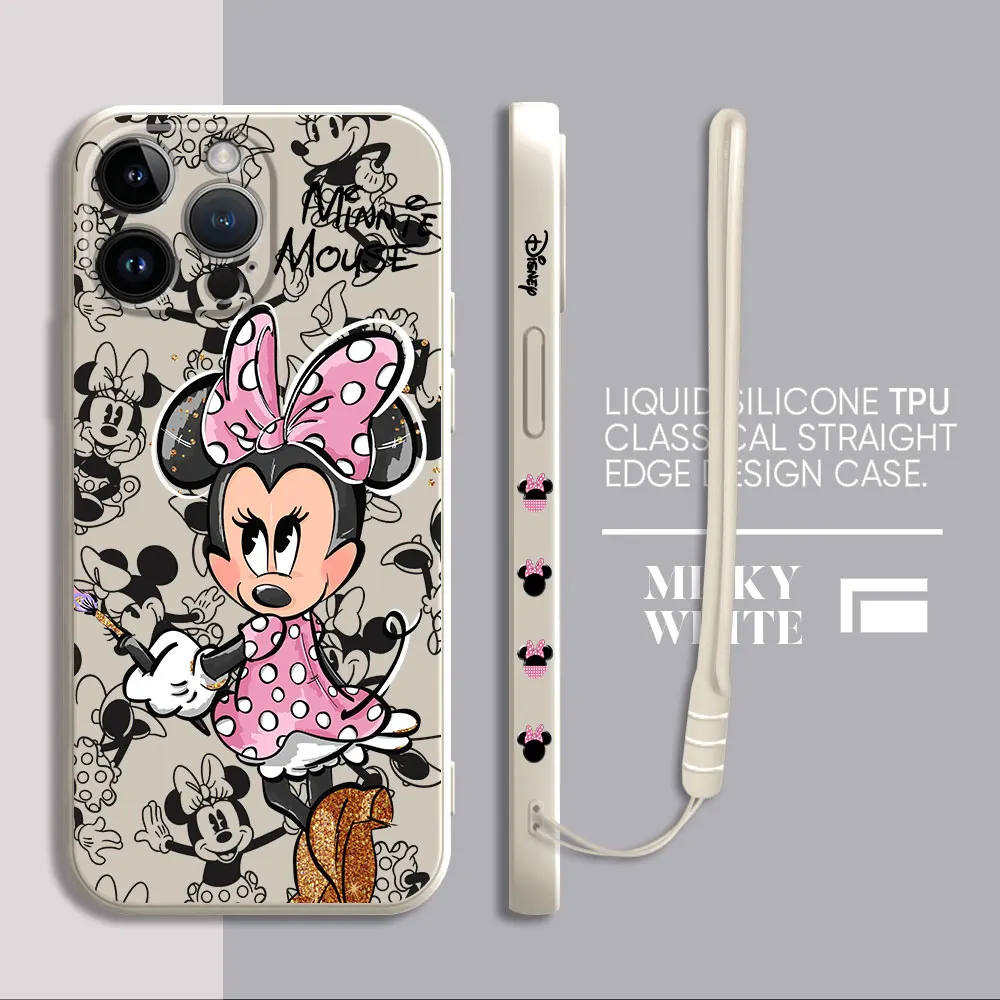 

Disney Minnie daisy Phone Case for iPhone 12 Mini XR 13 Pro 11 14ProMax 15 Plus SE 8 7 XS Max Square Liquid Silicone Cover