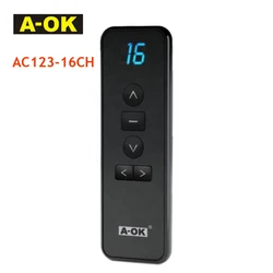 A-OK AC123 시리즈 블랙 핸드헬드 리모컨, OK 전기 커튼 RF433 모터용, 무선 제어 커튼 개폐