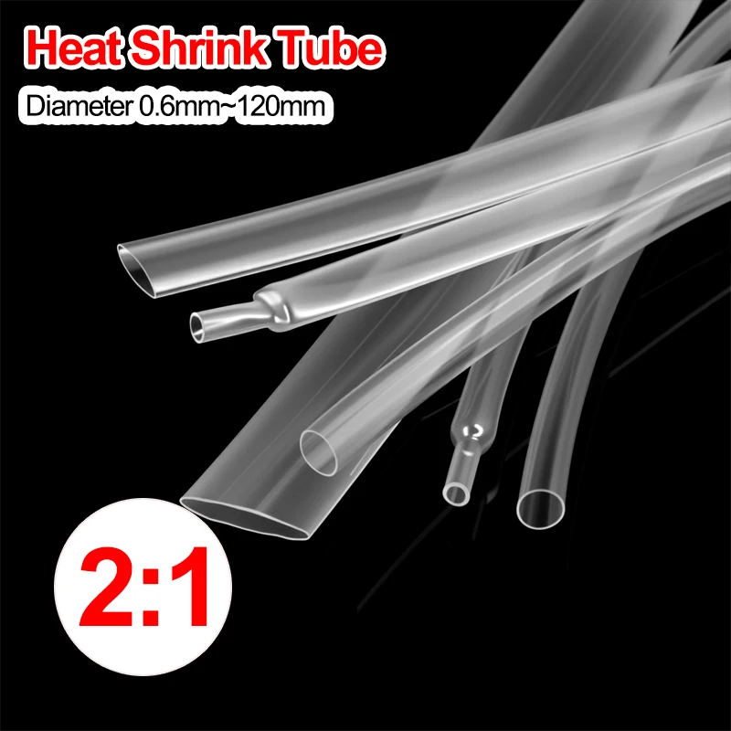 1~10m 2:1 Heat Shrink Tube Transparent Diameter 0.6~120mm Waterproof DIY Wrap Sleeving Wire Cable Repair Polyolefin Tubing