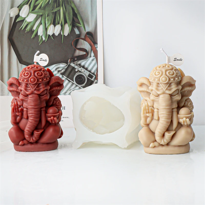 Wealthy Elephant Candle Silicone Mold 3D Ganesh Elephant Wax Resin Epoxy Plaster Mould DIY Handmade Gift for Table Decoration