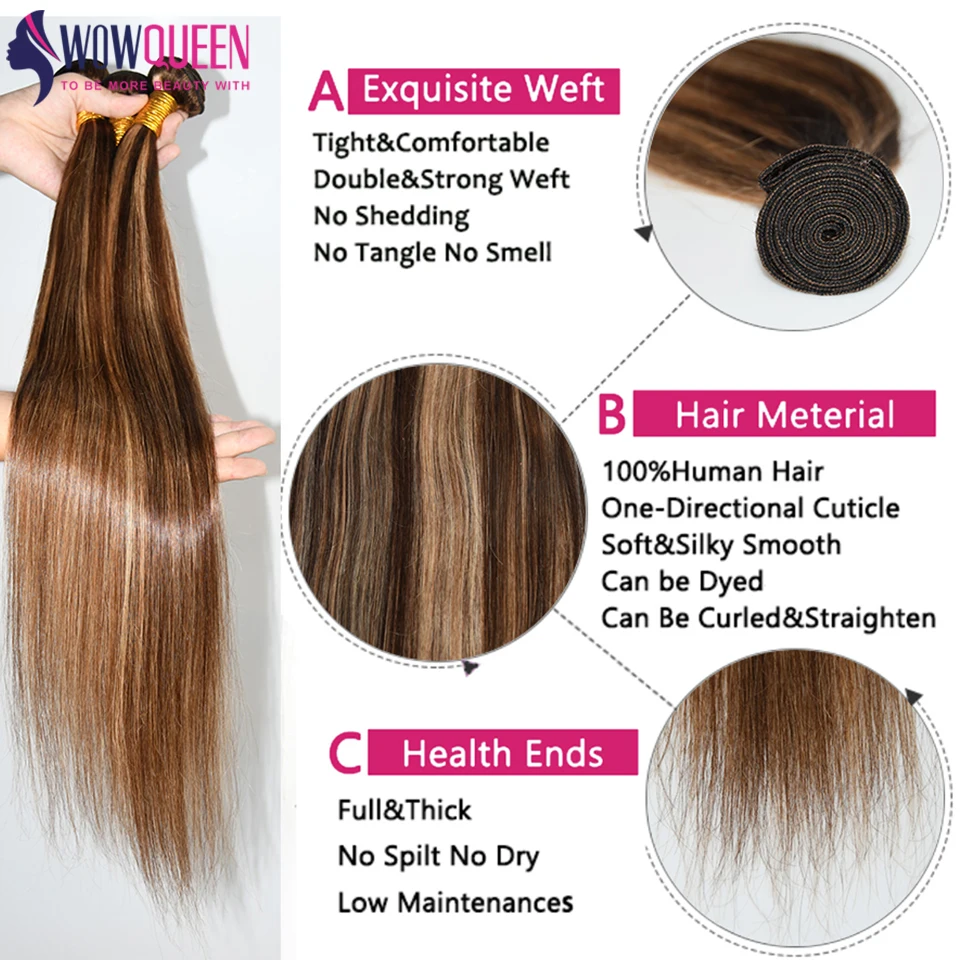 12A Evidenziare Fasci di Capelli Umani Dritti Per Le Donne P4/27 Ombre Biondi Bundles Estensioni Del Tessuto Brasiliano Dei Capelli Umani Colorati