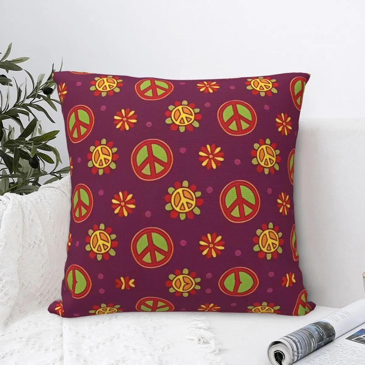 Peace Foral Love Pattern Pillowcases Polyester Seat Ethnic Cushion Case Cute Decor Pillow Cover 40*40