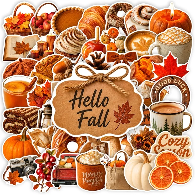 50/100/150PCS Orange Colored Autumn PVC Sticky Sticker Phone DIY Decoration Korean Stationery Journaling Scrapbooking Supplies