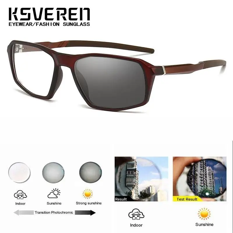 TR90 Rectangle Sport Photochromic Myopia Glasses Men Finished Prescription Glasses Negative Diopters for Outdoor Daily Wear
