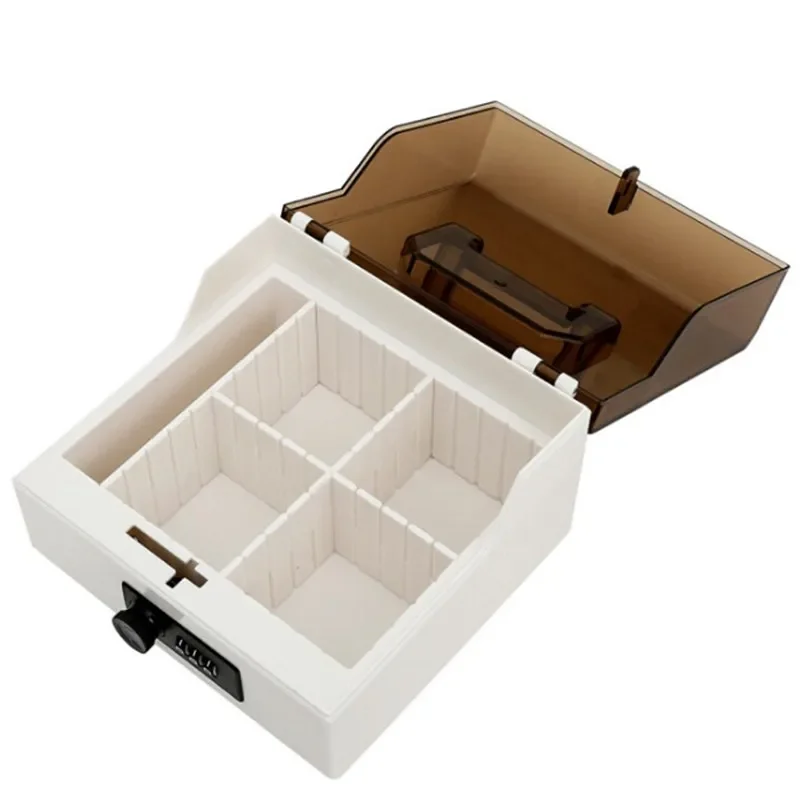 여행 가방 암호 도장 상자 투명 잠금 다기능 사무용품 안전 보호, 5 셀 보관 정리함 도구 상자