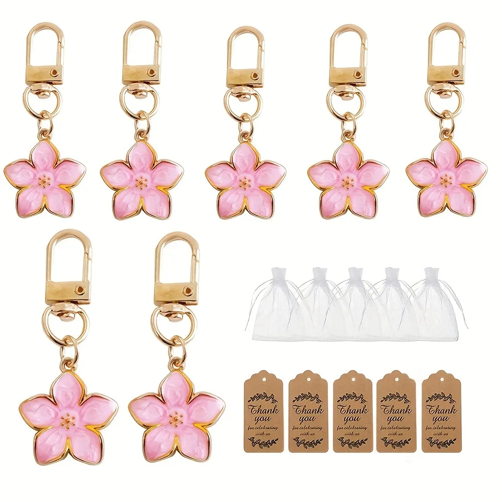 12/20 sets de llaveros de flor de cerezo, llaveros con dijes de flor rosa, regalo de moda para mujer, decoración para bolso, recuerdo de fiesta