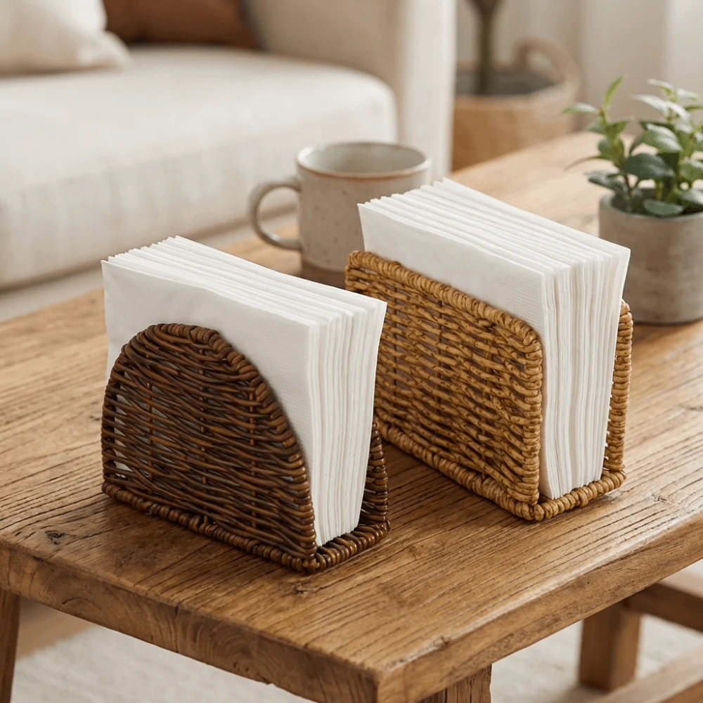 Creative Simulated Rattan Napkin Holders Rustic Style Retro Vertical Napkin Dispenser Stable Space-Saving Paper Towel Container