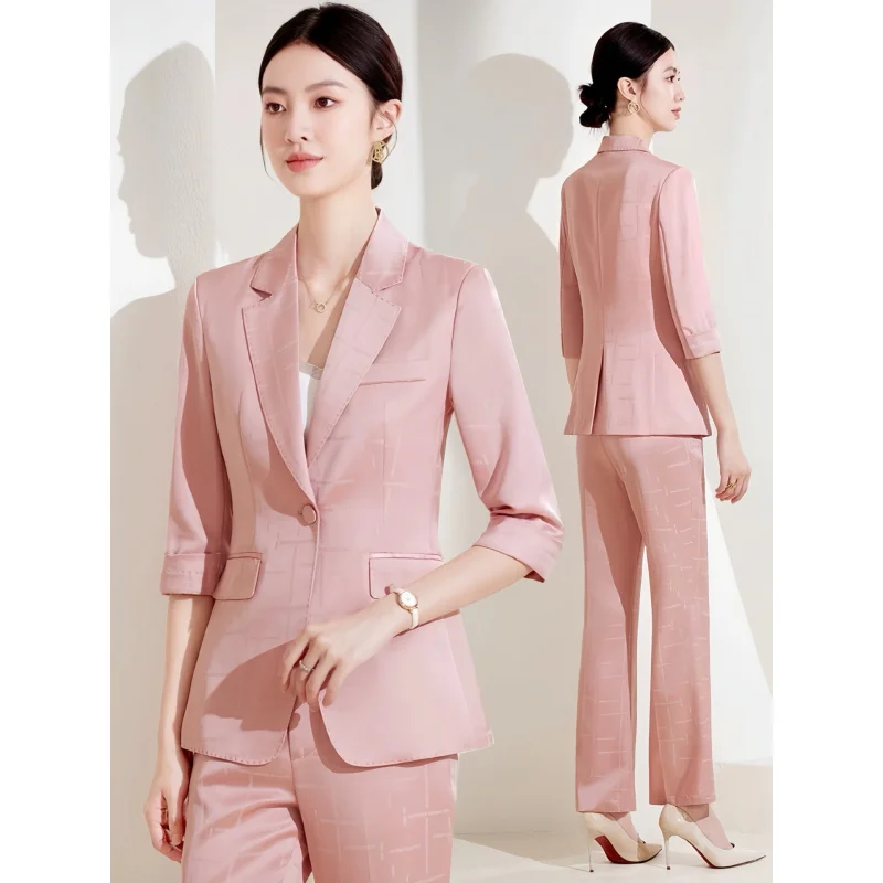 

High-end women's suit with three-quarter sleeves for summer2025New stylish goddess-style professional thin suit set