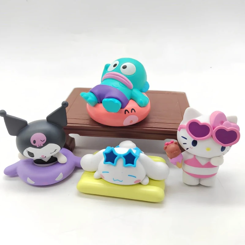 

Action Figures Model Summer Swimsuit Blind Box Collection Kt Cat White Kuromi Cinnamon Gashapon Official Genuine Collectible Toy