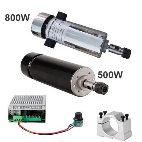 500W/800W Air Cooled DC Motor ER11 Chuck CNC Spindle Motor+52mm Clamp+Power Supply Speed Governor For Engraver