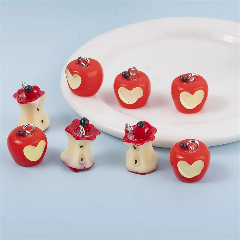 10pcs Sweet Mini Resin 3D Bitten Red Apple Charms Pendant Imitation Apple Pendants for Handmade DIY Jewelry Making Accessories