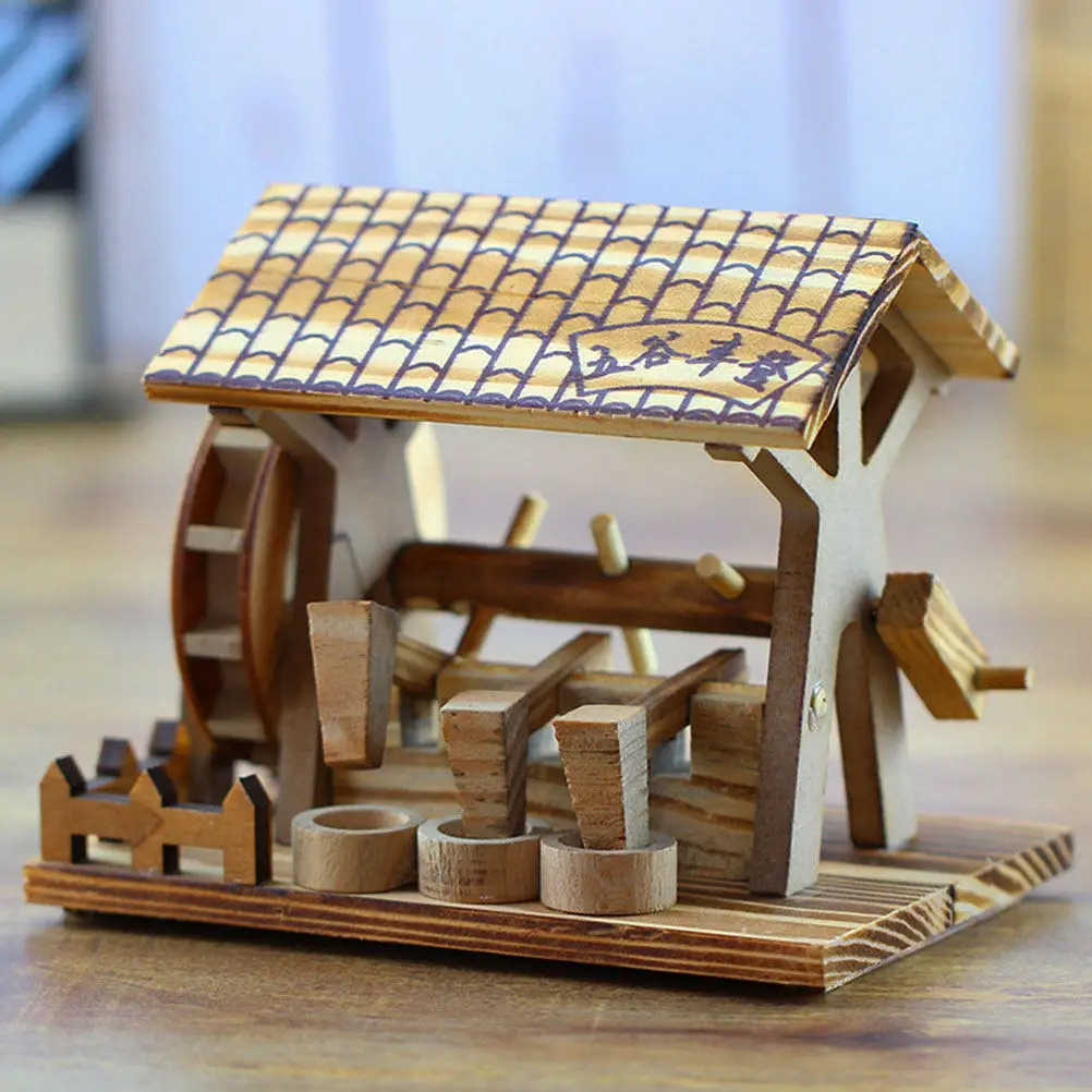 Handmade Wooden Waterwheel Decor Small Size Lightweight Chic Mini Design for Living Room Desk Office Shop Bar Rustic Household