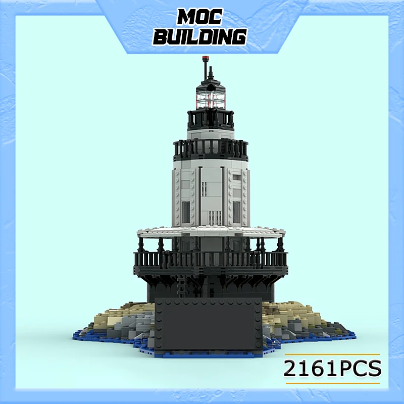 MOC Building Blocks Lighthouse With Base The Entrance To The Harbour Street View Bricks DIY Assembled Model Toys Xmas Gifts