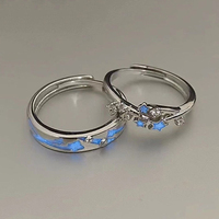 2Pc Luminous Star Adjustable Finger Ring Vintage Luxury Love Couples Rings Glow In Dark Y2K Jewelry Valentine's Day Gift