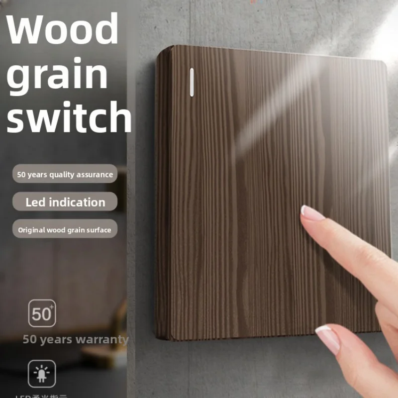 

Retro Wood Grain Switch Night Fluorescent Indicator Light Household 1-4 Gang Single Open Double Open Imitation Wood Grain Switch