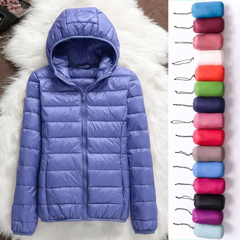 2024 Plus Size Autumn Winter New Women Lightweight Puffer Jacket Female Hooded Slim-fit White Duck Down Warm Short Coats