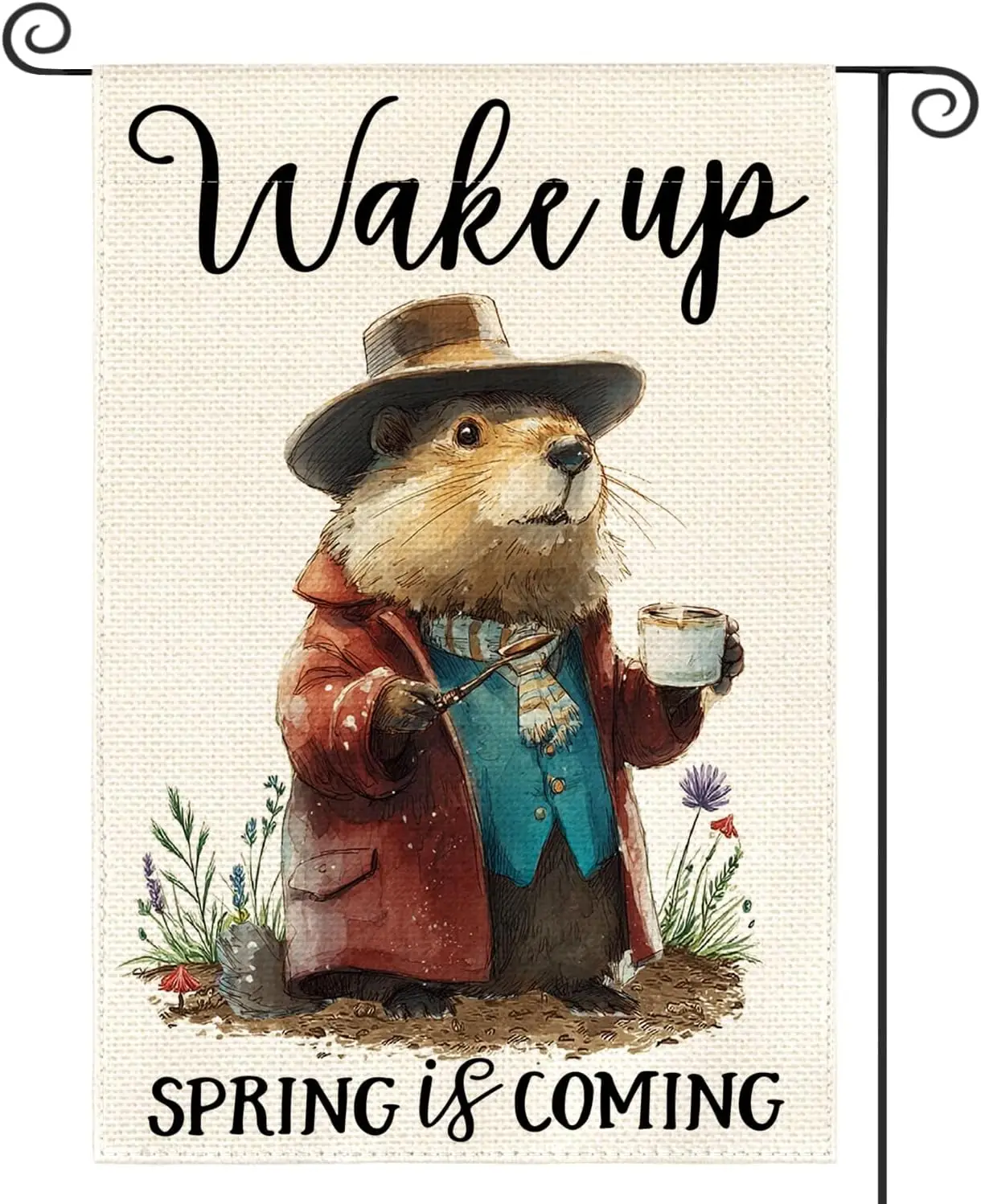 AVOIN colorlife Groundhog Day Garden Flag 12x18 Inch Double Sided Outside, Wake Up Spring Is Coming Punxsutawney Phil Season PPM