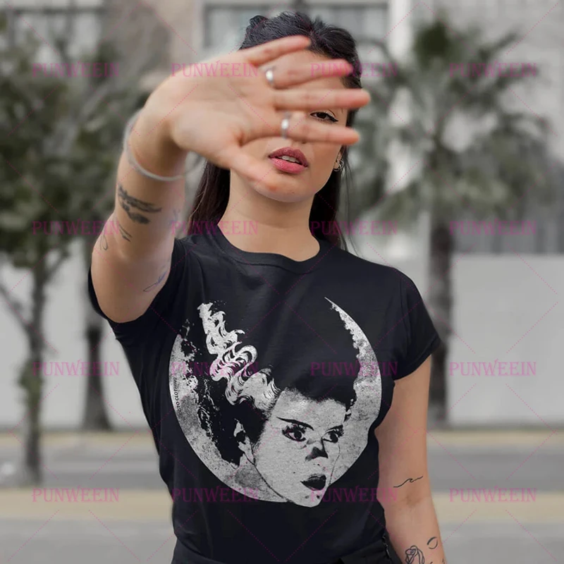 Japan women sweetheart Gothic Punk T-Shirt Harajuku Vinatge moom Rock Metal Sexy Goth Grunge dark Black Summer Club Crop Tops