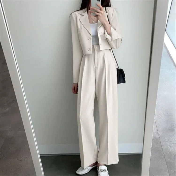 Woman 2PCS Short Blazer Jacket Long Pants Trousers Pink Suits Two-Piece Women Set Office Business Casual Wear ZX-827