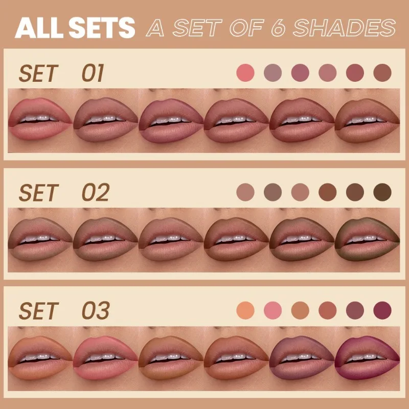 Novo sedoso multi funcional tom durável lápis de maquiagem 6 peças lipliner caneta caso fosco anti mancha diário cor nude caneta labial