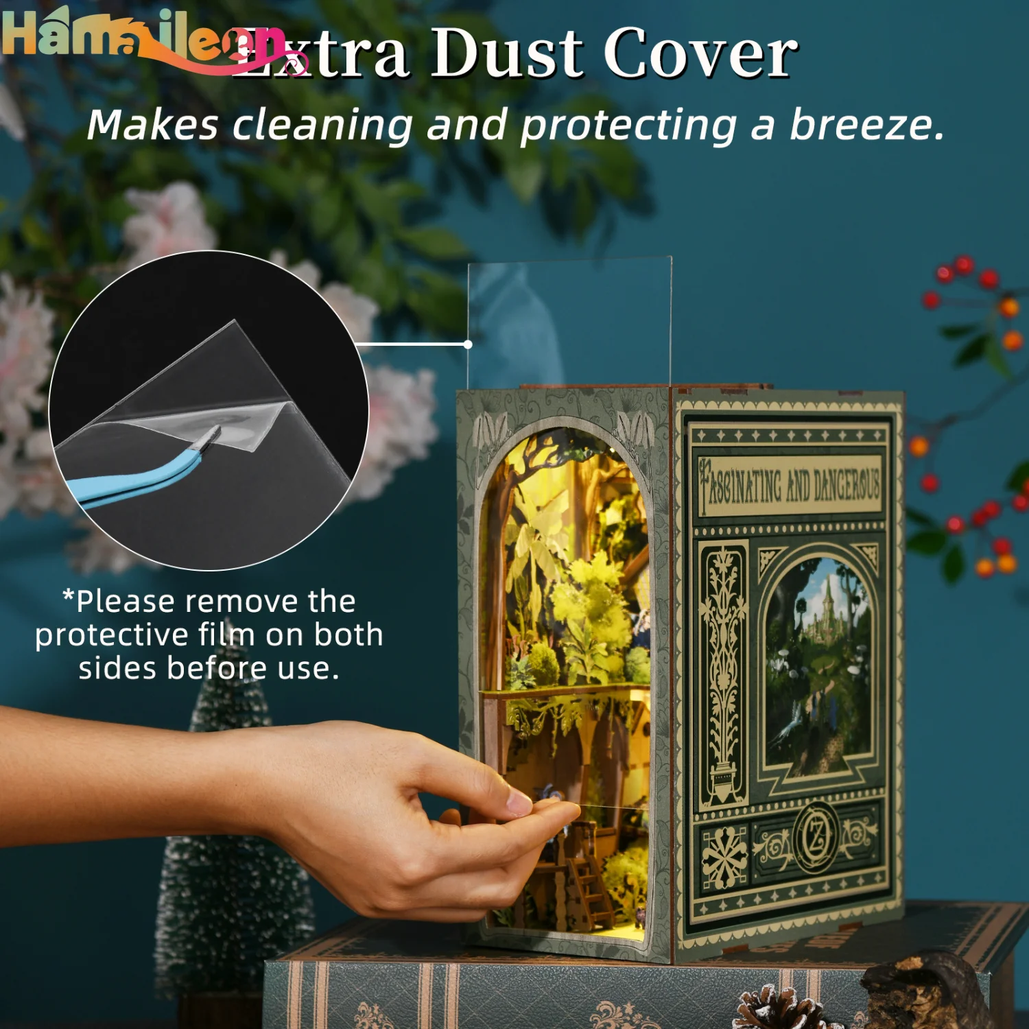 Hamaileon Kit de coin de livre bricolage Puzzles en bois 3D Maison de poupée Bibliothèque Décor Kit de maison miniature pour adultes (L'aventure de Dorothy)