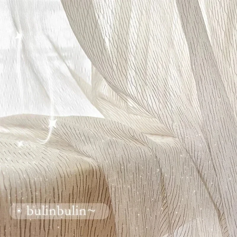 French Pearlescent Sparkle White Tulle Window Luxury Sheer Curtains for Living Room Bedroom Dining Thick Decor Lace