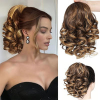 Short Blonde Curly Drawstring Ponytail Synthetic Clip in Wave Ponytail for Women Hairpiece Loose Curly Fake Pony Tail Daily Use