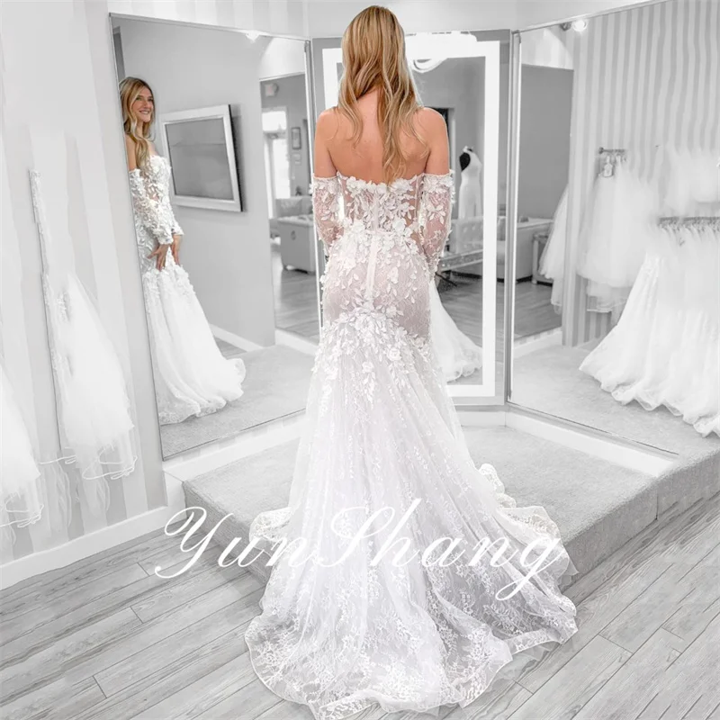 Yunshang Elegant Mermaid Wedding Dresses Women 2024 Long Sleeve Open Back Strapless Bridal Gowns Sweep Train Vestidos De Novia