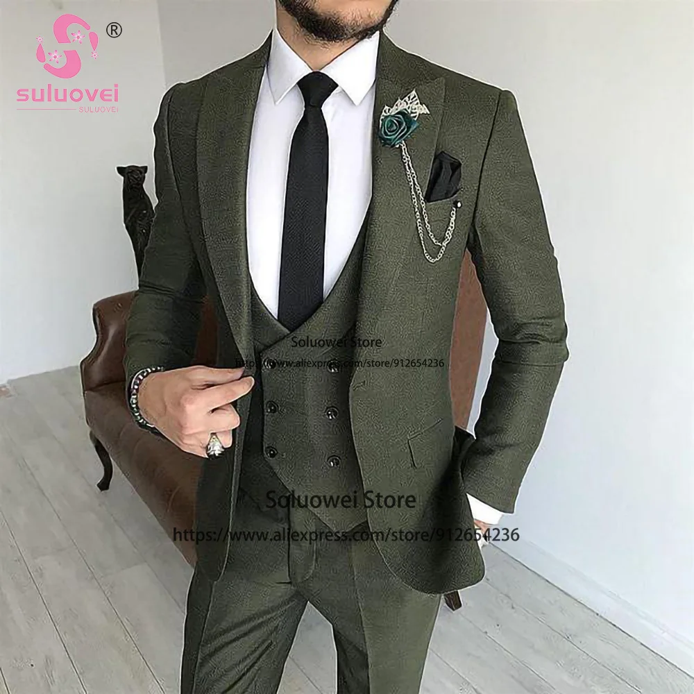 

Fashion Slim Fit Suits For Men Party 3 Piece Jacket Vest Pants Set Male Business Blazer Formal Groom Wedding Peaked Lapel Tuxedo