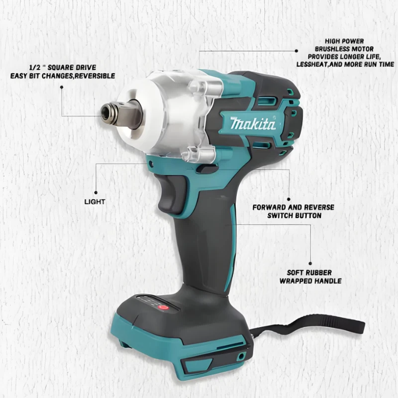 

MAKITA DTW285 Cordless Impact Wrench 18V Brushless Motor High Torque 280N.m 1/2" Socket Rechargeable Electric Wrench DTW285