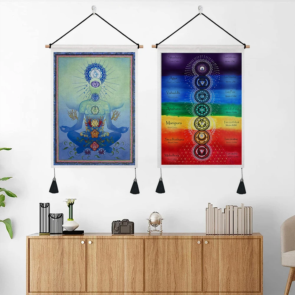 Seven Chakra Tapestry Yoga Meditation Wall Tapestry Boho Mandala Tapestry Hippie Wall Hanging for Home Decor 13.8 x 19.7 Inches