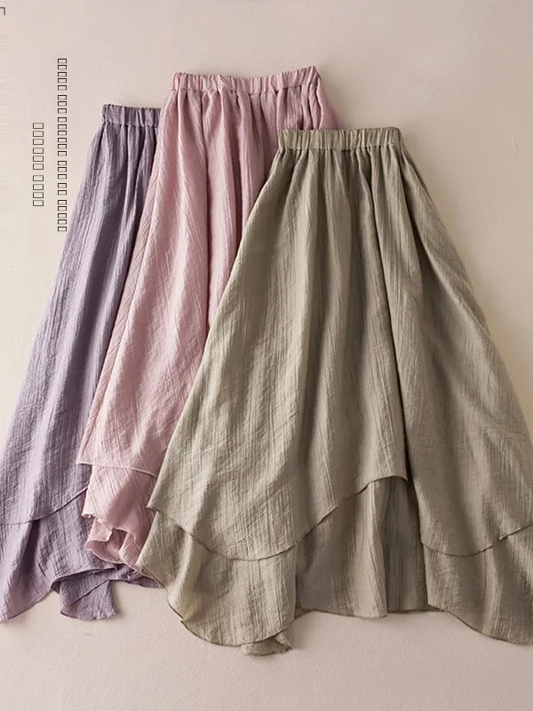 

Юбка-миди трапециевидной формы с высокой талией, нестандартная текстура, летняя женская модная утягивающая юбка, винтажная свободная посадка, длинная све