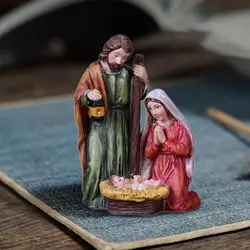 Joseph Mary Jesus Manger Mini Holy Family Figure Christmas Nativity Scene Set for Desk Display Decorative Indoor Ornaments Gifts