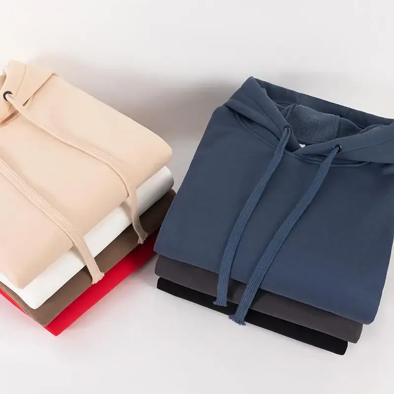 Winter Autumn Plush Hoodies Personality Custom Logo Men and Women Solid Color Thick Loose Sweatshirts Unisex Casual Pullover