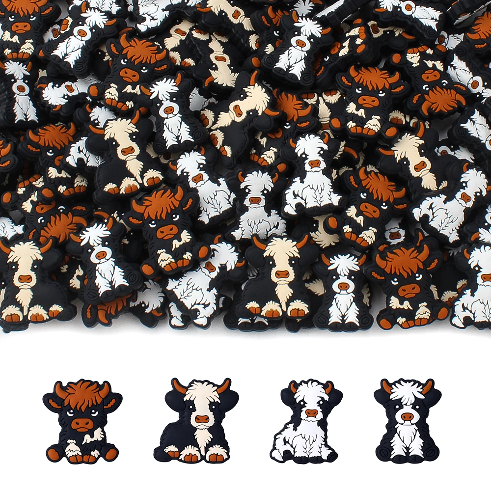 5/10pcs Cow Silicone Beads Highland Cow Animals Focal Beads For Pen Caps Keychains Necklaces Jewelry Bracelets Crafting