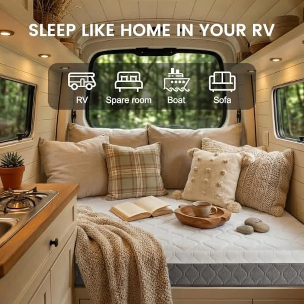 RV Mattress Short Queen 10 Inch Medium Firm Memory Foam for Pressure Relief Cooling Gel Motion Isolation Fiberglass Free
