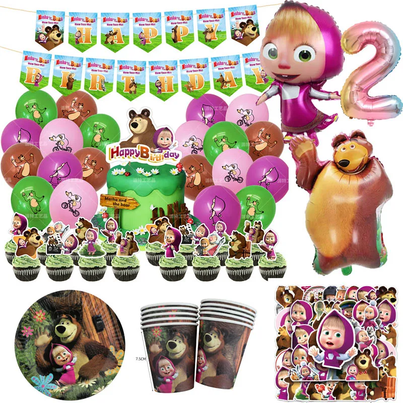 Mädchen und Bär Geburtstagsparty-Dekorationen Einweggeschirr Ballons Tassen Teller Servietten Hintergrund-Dekoration Kinderparty-Zubehör