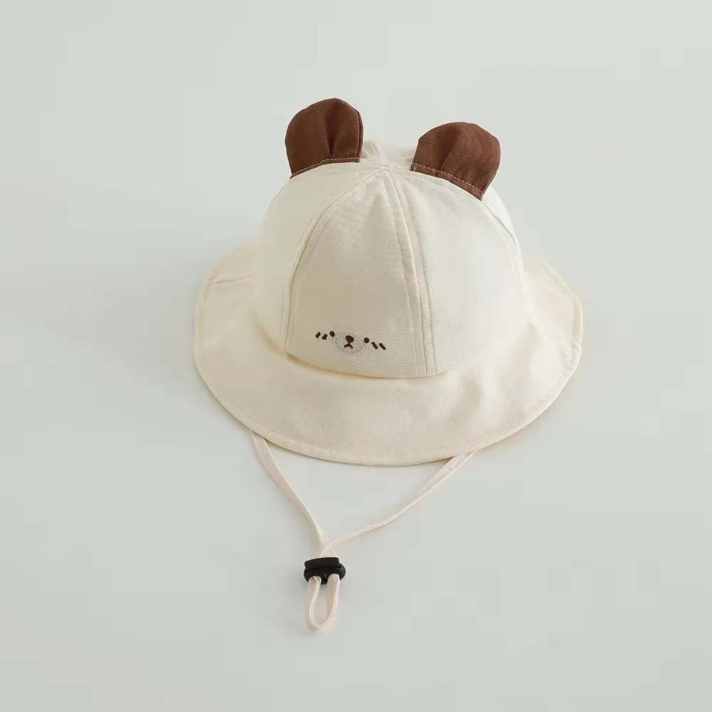 عالية الجودة لطيف الدب قبعة الشمس القطن الأشعة فوق البنفسجية حماية قبعة دلو قبعة واسعة حافة طفل ل 0-3 سنوات قبعة الشاطئ الصيف