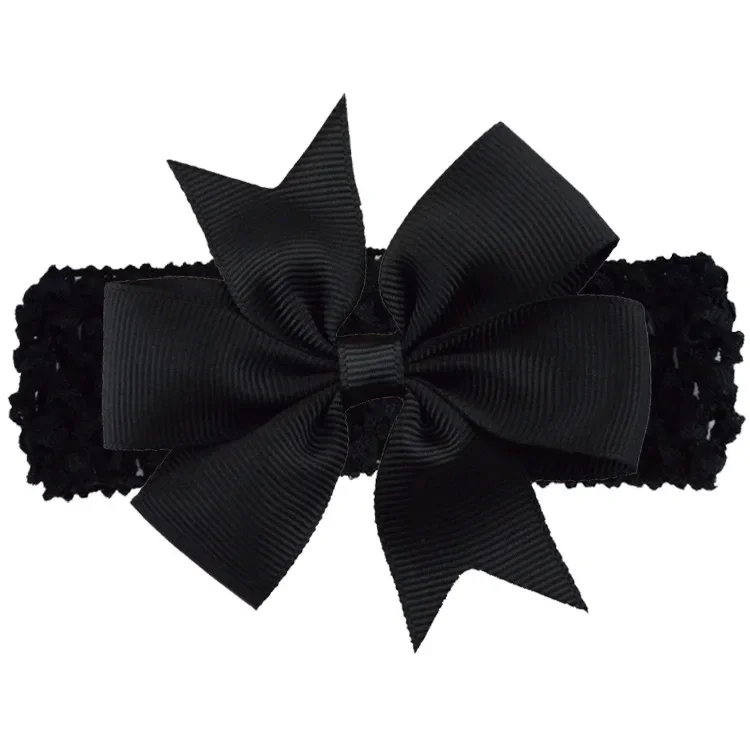 10pcs/lot Handmade Dovetail Grosgrain Ribbon Bows Infant Headband Solid Color Crochet Elastic Hair Bands Baby Girl Headwear