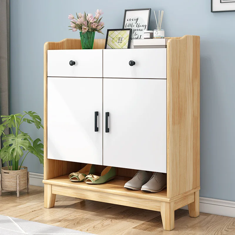 Factory solid wood shoe cabinet integrated entrance modern simple foyer simple shoe cabinet Nordic with pumping locker