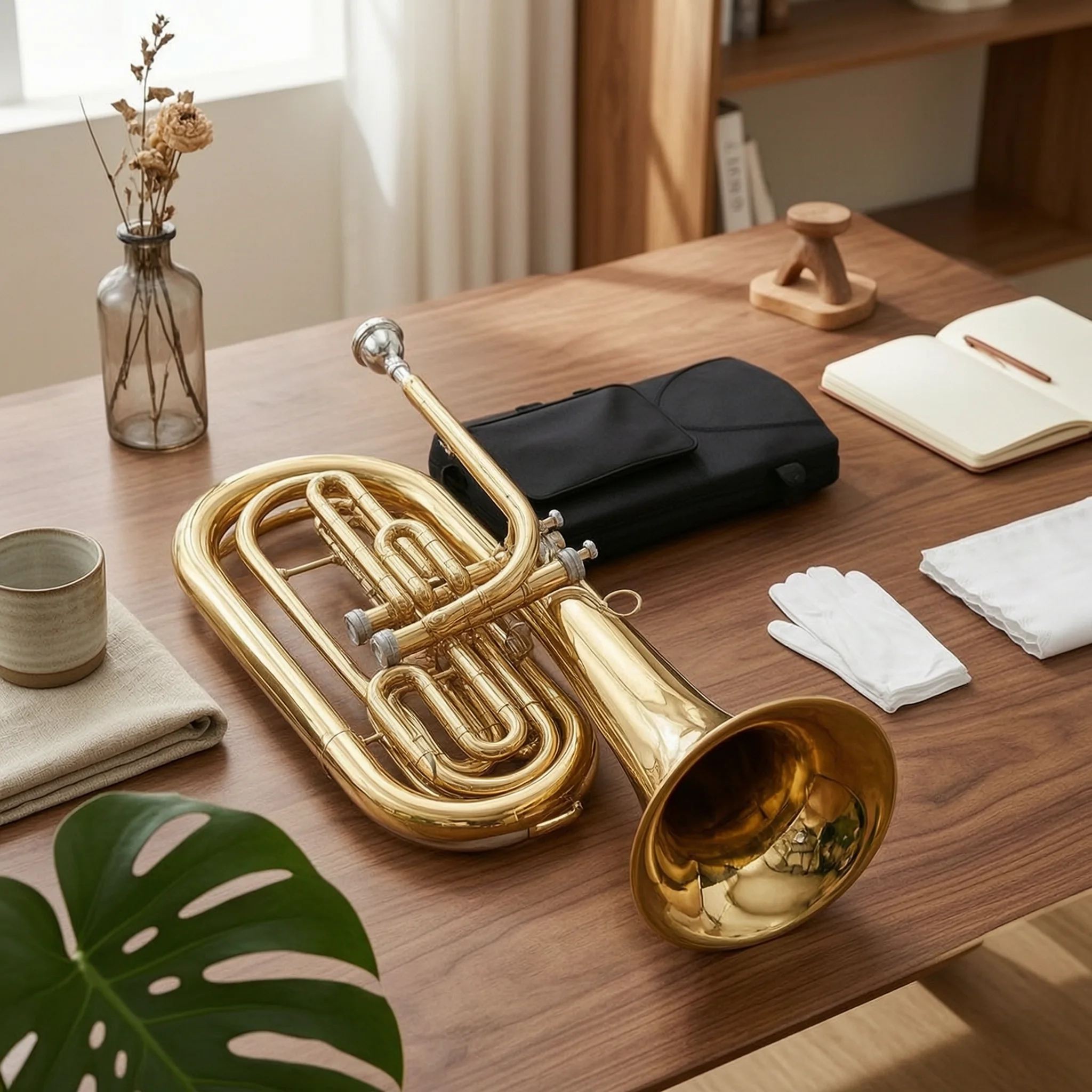 Marching Euphonium Polished Euphonium with Carrying Bag Soft Case with Backpack Straps Lightweight Brass Instrument Portable