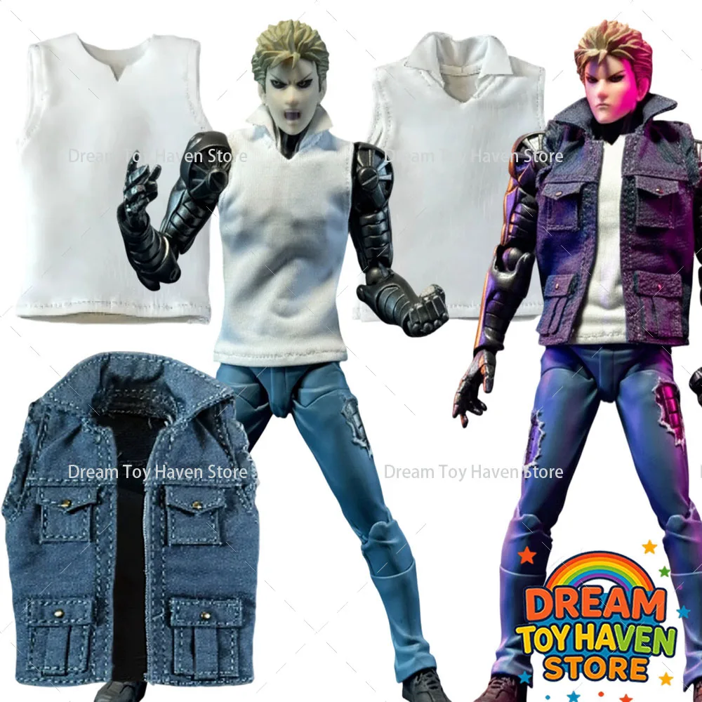 1/12 Maßstab männlicher Soldat Comicfigur Kaiyodo Genos Cowboyweste weißes Oberteil Kleidung Uniformen für 6-Zoll-Actionfigur-Modell