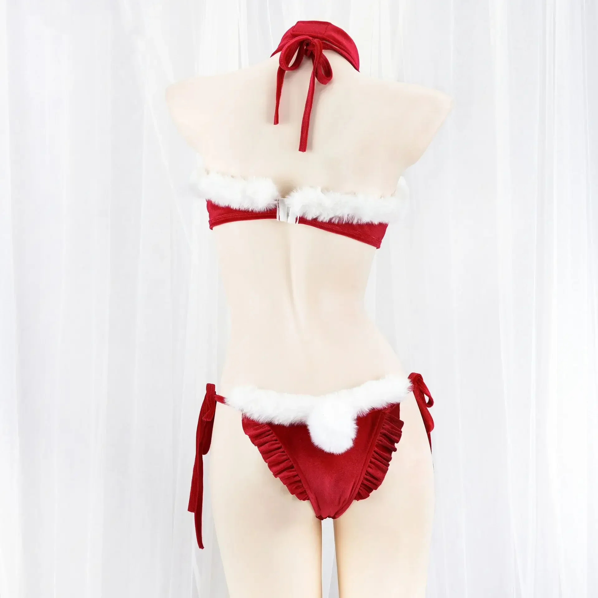 Santa Claus Cosplay Christmas Girl Plush Bikini Uniform Bra Set For Women Winter Warm Underwear Role Play Costumes Gift Party