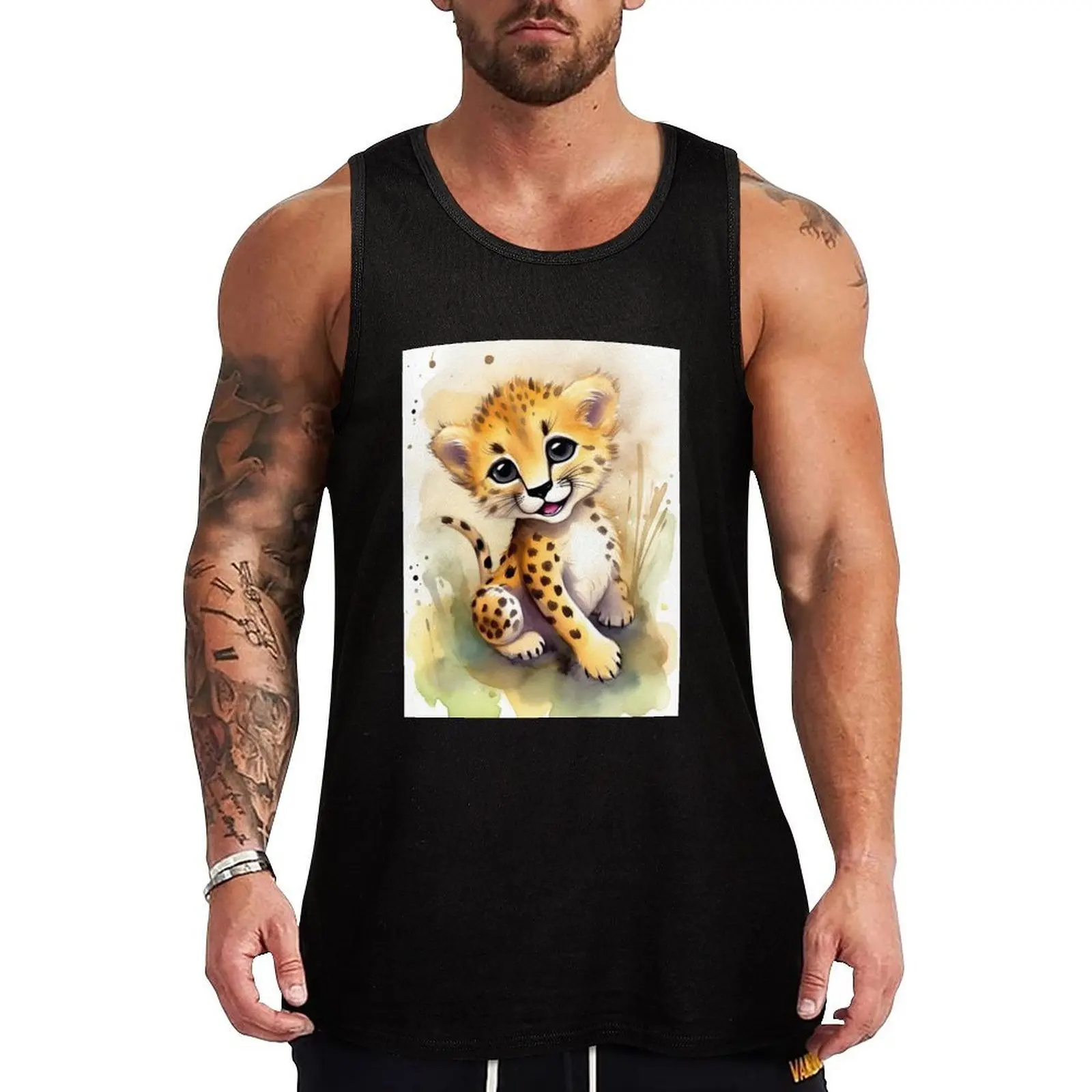 

Watercolor Painting of playful baby Cheetah cub Tank Top Basic Tank Top Soft Breathable Casual Daily Wear