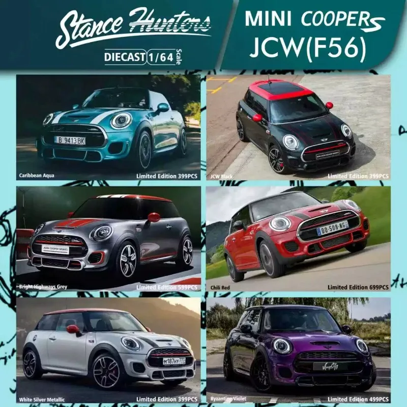 

Stance Hunters 1:64 BMW Mini 3rd Generation F56 JCW Edition Alloy Car Model, a gift for friends, an adult collection piece.